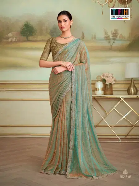 Muted Teal Colour Salsa Style Vol 5 By Tfh Wholesale Party Wear Sarees In India 8105